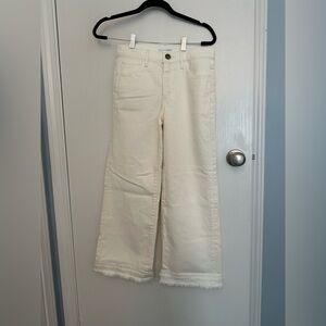 NWT LOFT Wide Leg Cropped Jeans With Double Fringe Hem Cream/White Size 24/00